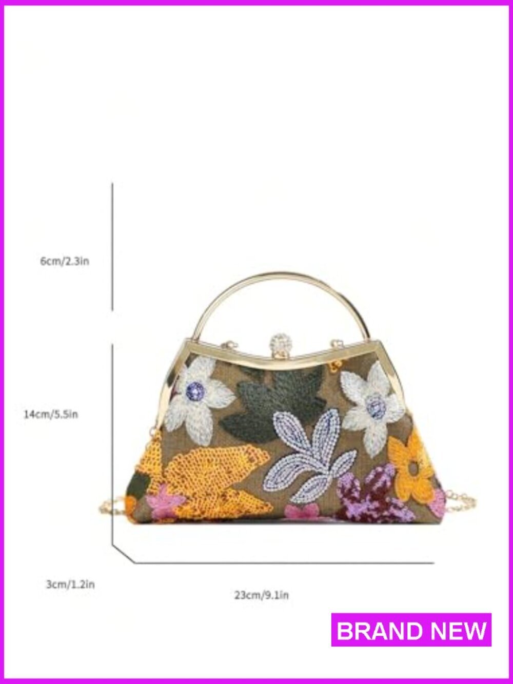 Floral Embroidery Clutch Purse Vintage Top Handle Handbag Kiss Lock Evening Bag - Picture 6 of 6
